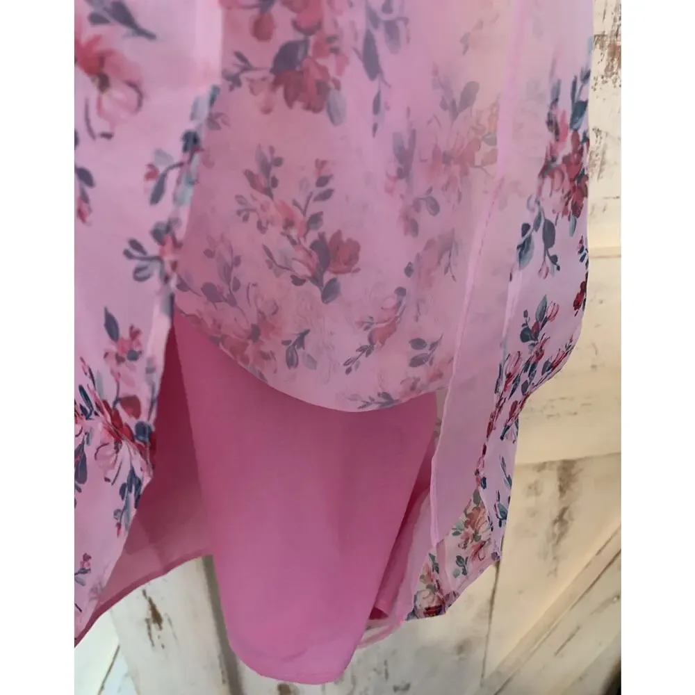 Endless Rose Floral Puff Pink Barbie Baby Doll Mini Dress Balloon Sleeves Size S